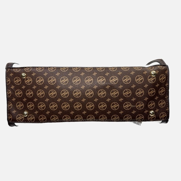 Adrienne Vittadini Brown Vegan Leather and Cream Linen Medium Handbag - Picture 7 of 11